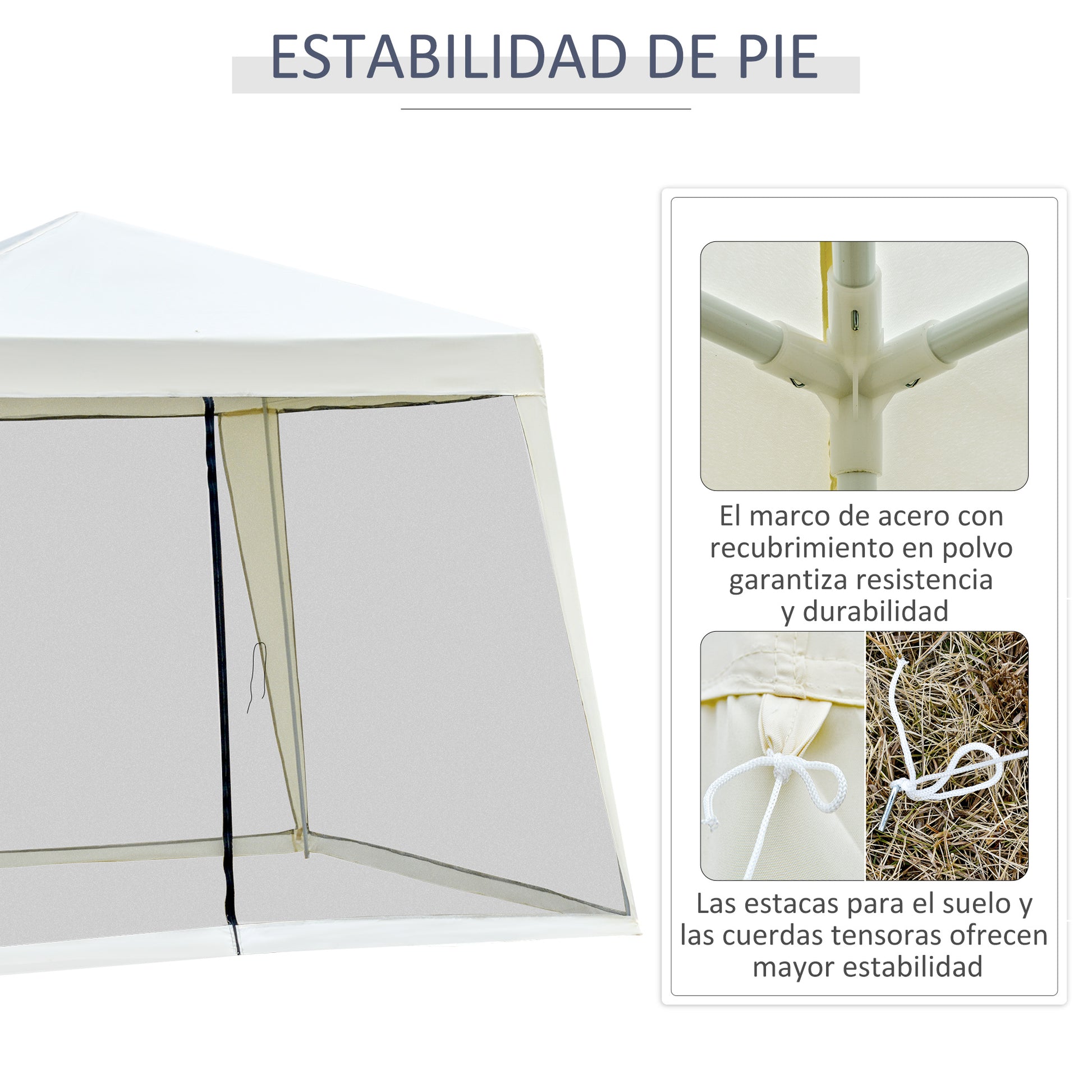 Outsunny Carpa De Jardín 3x3 M Con 4 Paredes Laterales Mosquitera Exterior Crema_4