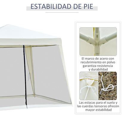 Outsunny Carpa De Jardín 3x3 M Con 4 Paredes Laterales Mosquitera Exterior Crema_4