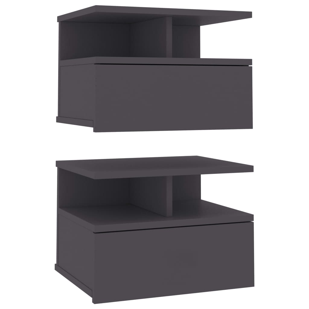 Mesitas De Noche Flotantes 2 Uds Madera Gris 40x31x27 Cm_0