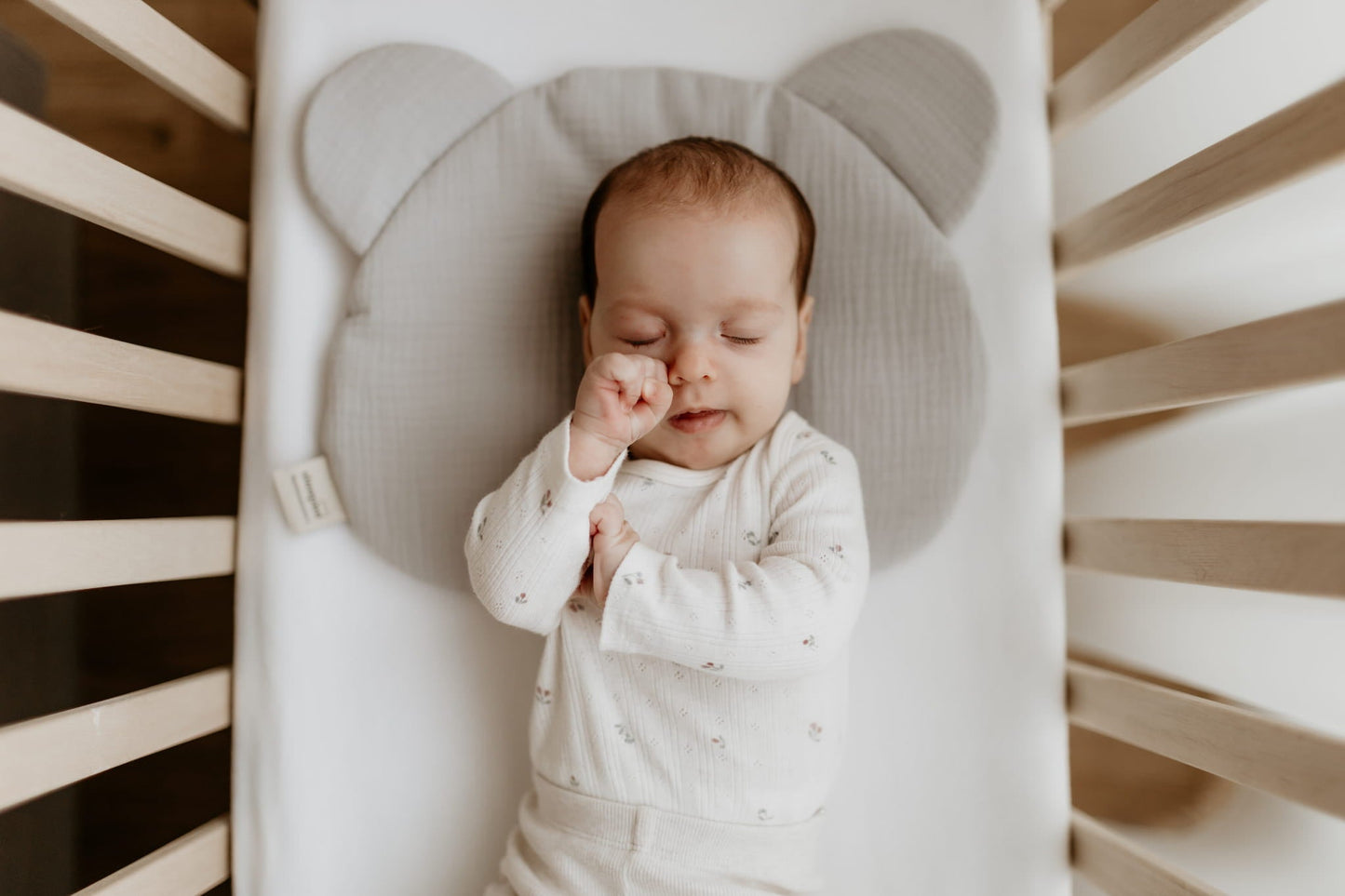 Almohada Plana Osito Para Bebe Muselina Grey