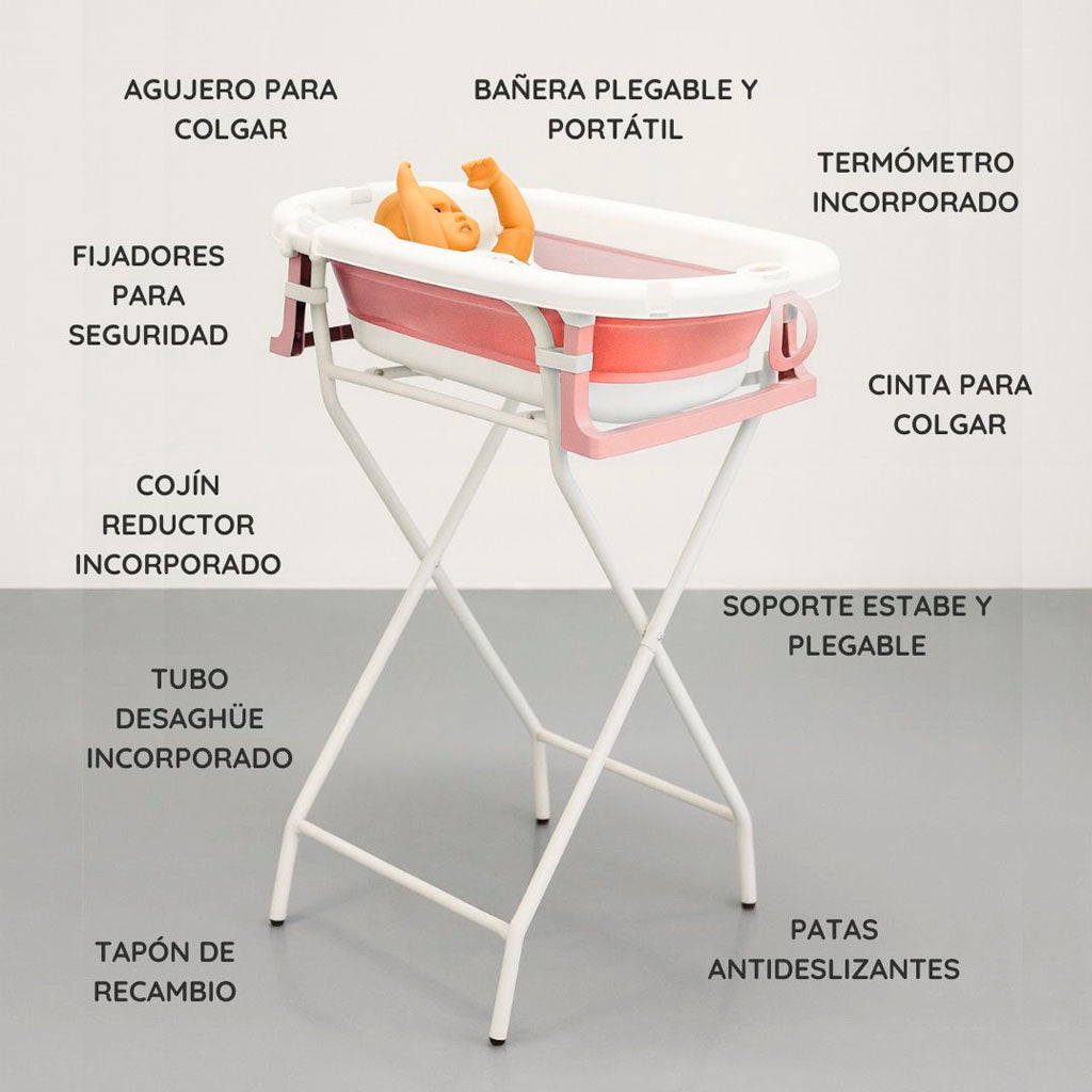 Bathby | Bañera Bebé Rosa Con Cojín, Termómetro Y Soporte Plegable | Ligera, Segura Y Compacta Para Recién Nacidos_1