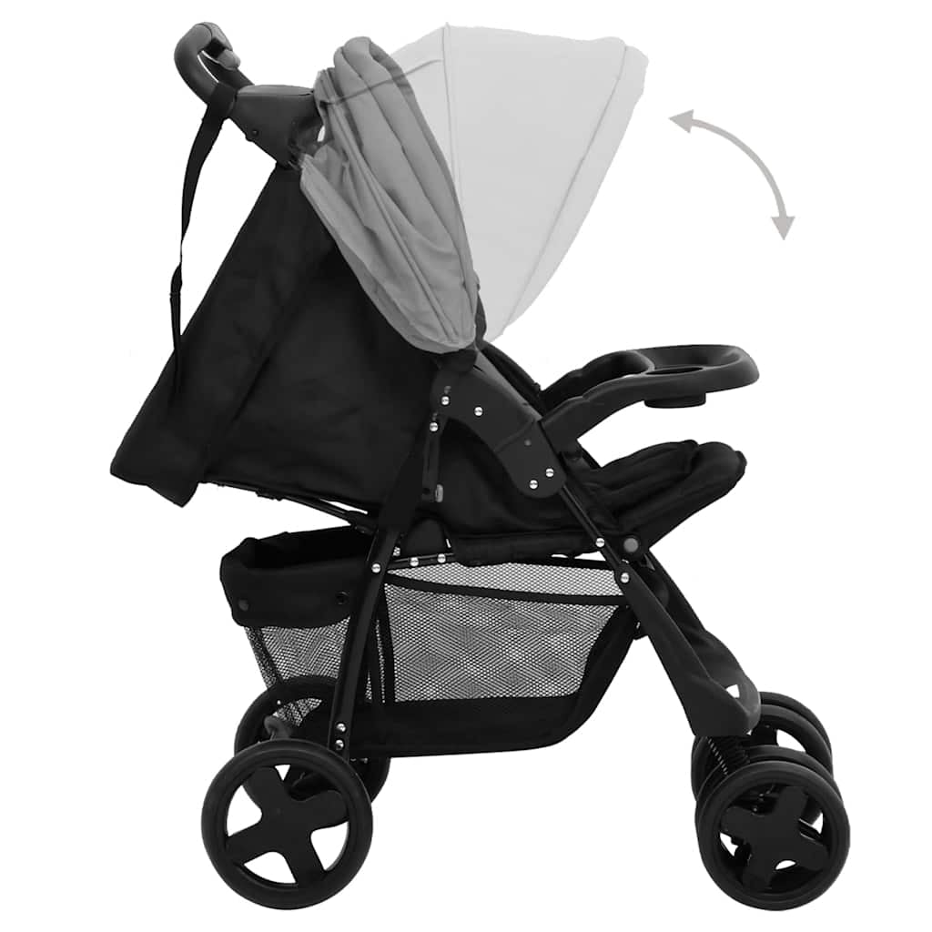 Vidaxl Carrito De Bebés 3 En 1 De Acero Gris Claro Y Negro_4