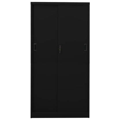 Armario De Oficina Con Puerta Corredera Acero Negro 90x40x180cm_3