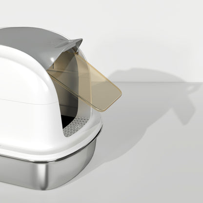 Pawhut Arenero Para Gatos De Acero Inoxidable Xl Con Tapa Abatible Pala Blanco_3