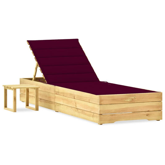 Tumbona De Jardín Con Mesa Y Cojín De Madera De Pino Impregnada_0