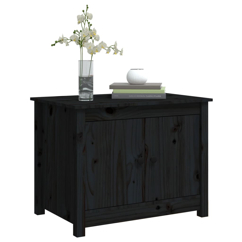 Mesa De Centro De Madera Maciza De Pino Negro 71x49x55 Cm_2