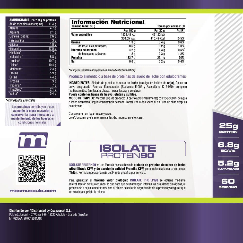 Isolate 90 Cfm - 1,8 Kg - Chocolate Con Leche - Aumenta La Masa Muscular - Masmusculo_5