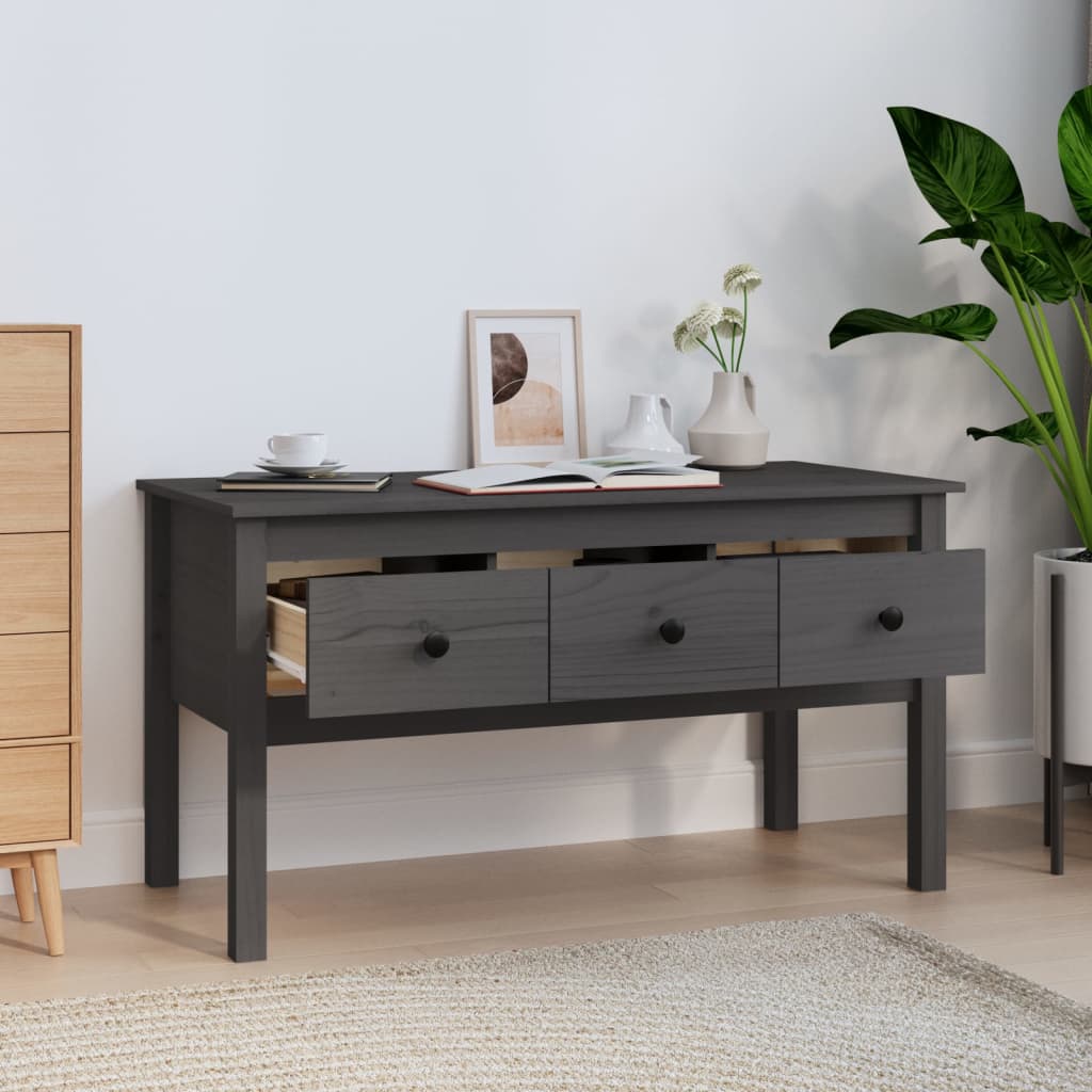 Mesa De Centro De Madera Maciza De Pino Gris 102x49x55 Cm_1