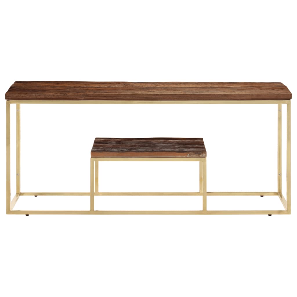 Mesa De Centro Acero Inoxidable Madera Maciza Traviesa Dorado_0