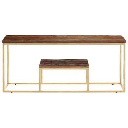 Mesa De Centro Acero Inoxidable Madera Maciza Traviesa Dorado_0