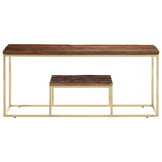 Mesa De Centro Acero Inoxidable Madera Maciza Traviesa Dorado_0
