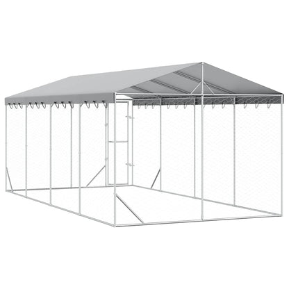Perrera De Exterior Con Toldo Acero Galvanizado Plata 3x6x2,5 M_5