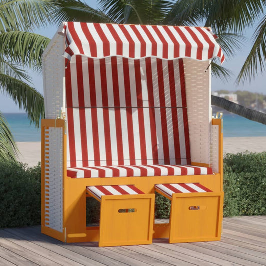 Silla Playa Strandkorb Dosel Ratán Sintético Madera Rojo Blanco_0