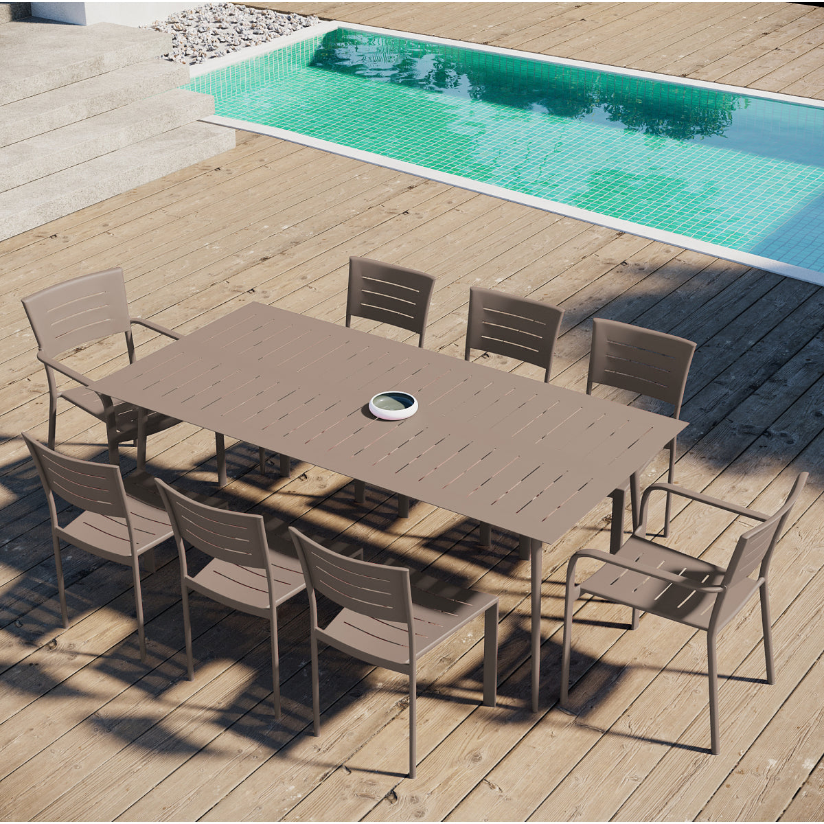 Mesa De Jardín Rectangular 8 Personas Inari Taupe Aluminio 200x100cm - Muebles De Jardín_4