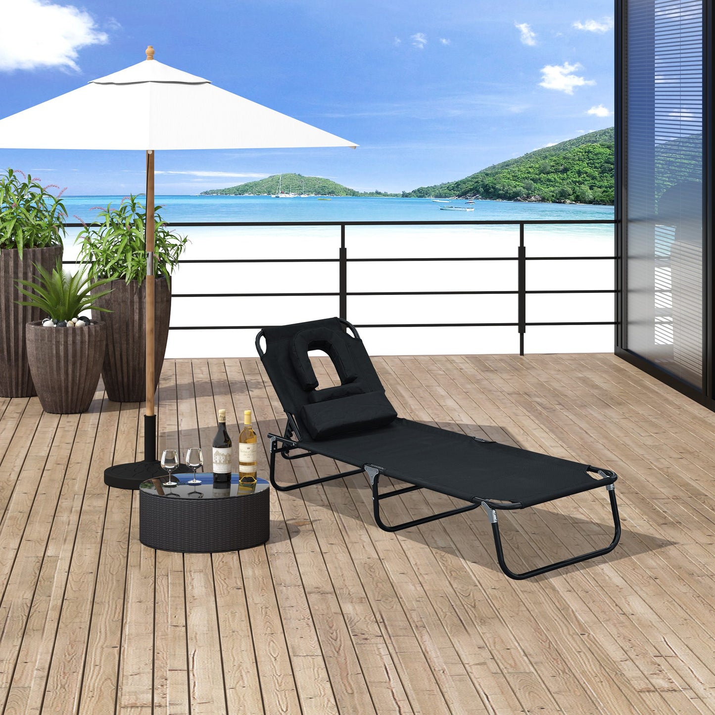 Outsunny Tumbona Plegable Con Respaldo Ajustable 190x56x28 Cm Negro_1