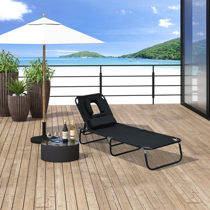 Outsunny Tumbona Plegable Con Respaldo Ajustable 190x56x28 Cm Negro_1
