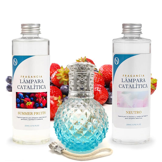 Pack Ahorro Lámpara Catalítica Blue Diamonds + Fragancia Summer Fruits 200ml + Limpiador Neutro 200ml + Mecha Repuesto_0