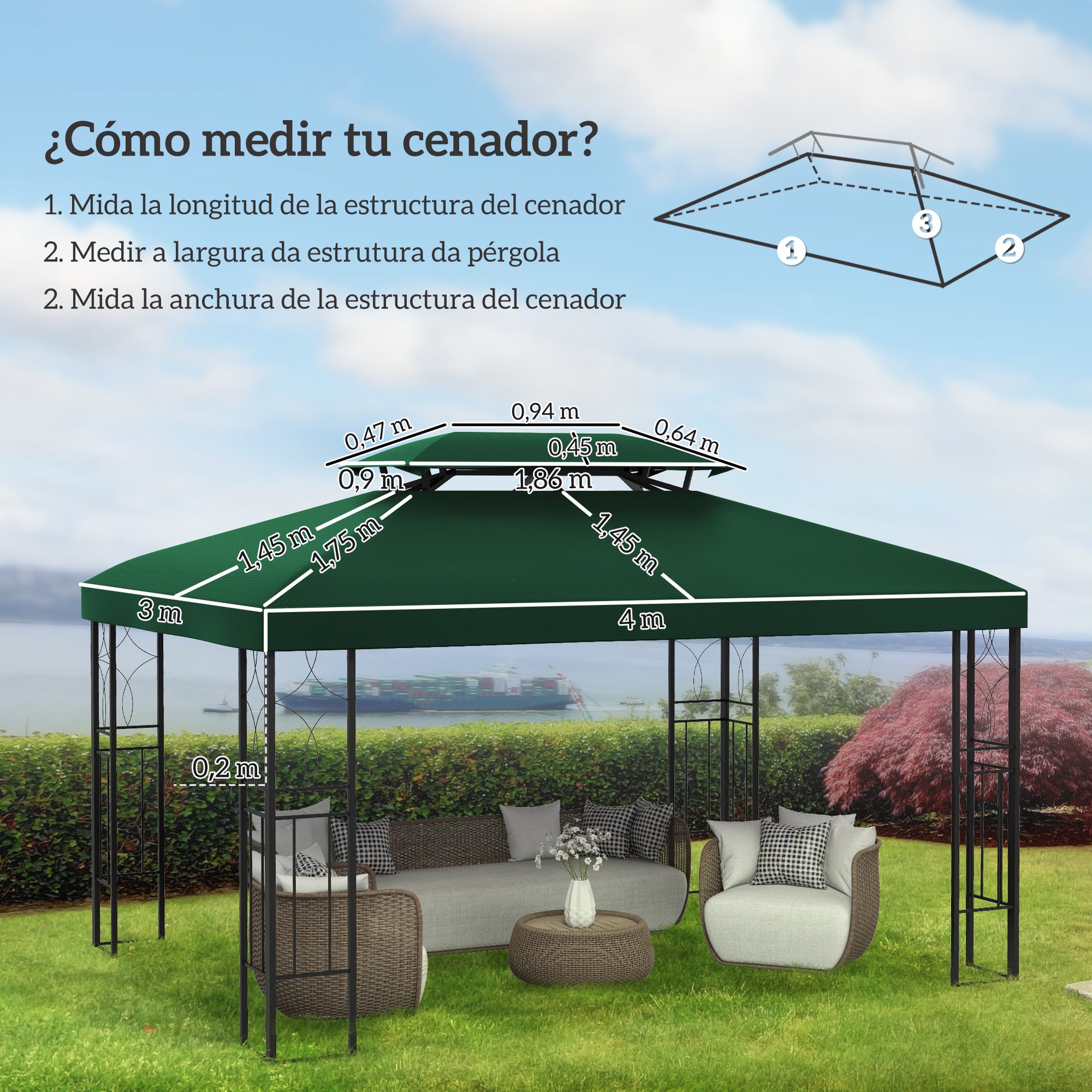 Outsunny Techo De Repuesto Para Cenador 4x3 M Con Techo Doble Anti-uv Verde_2