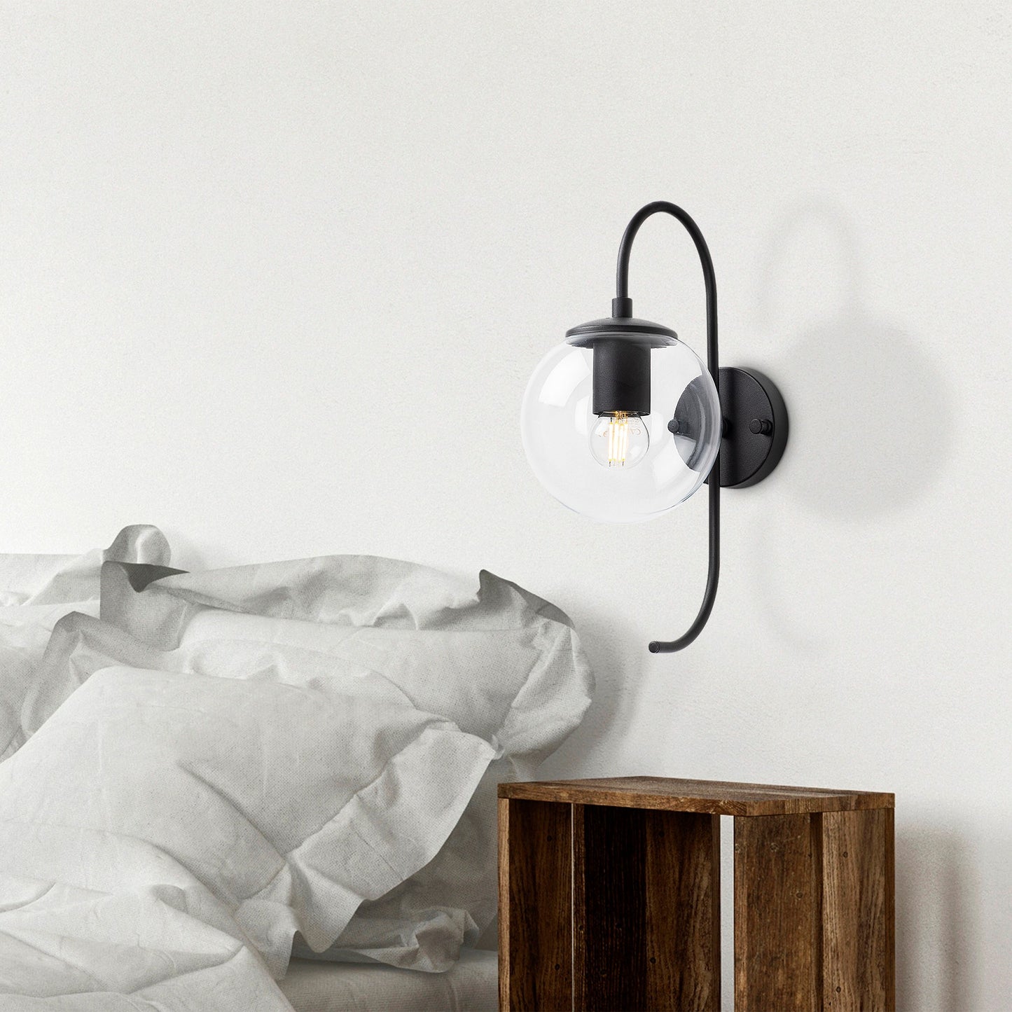 Aplique De Pared Pantalla Transparente, Metal , Negro, 15x27x36, Casquillo E14 Max 15 W_4