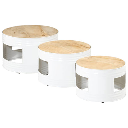 Mesas Altas De Bar Forma Tambor 3uds Madera Maciza Mango Rugosa_2