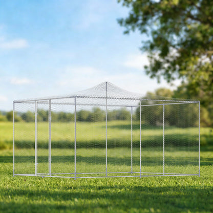 Pawhut Gallinero Para Exterior Grande Con Doble Cierre 4x3x1,97 M 12 M² Plata_1