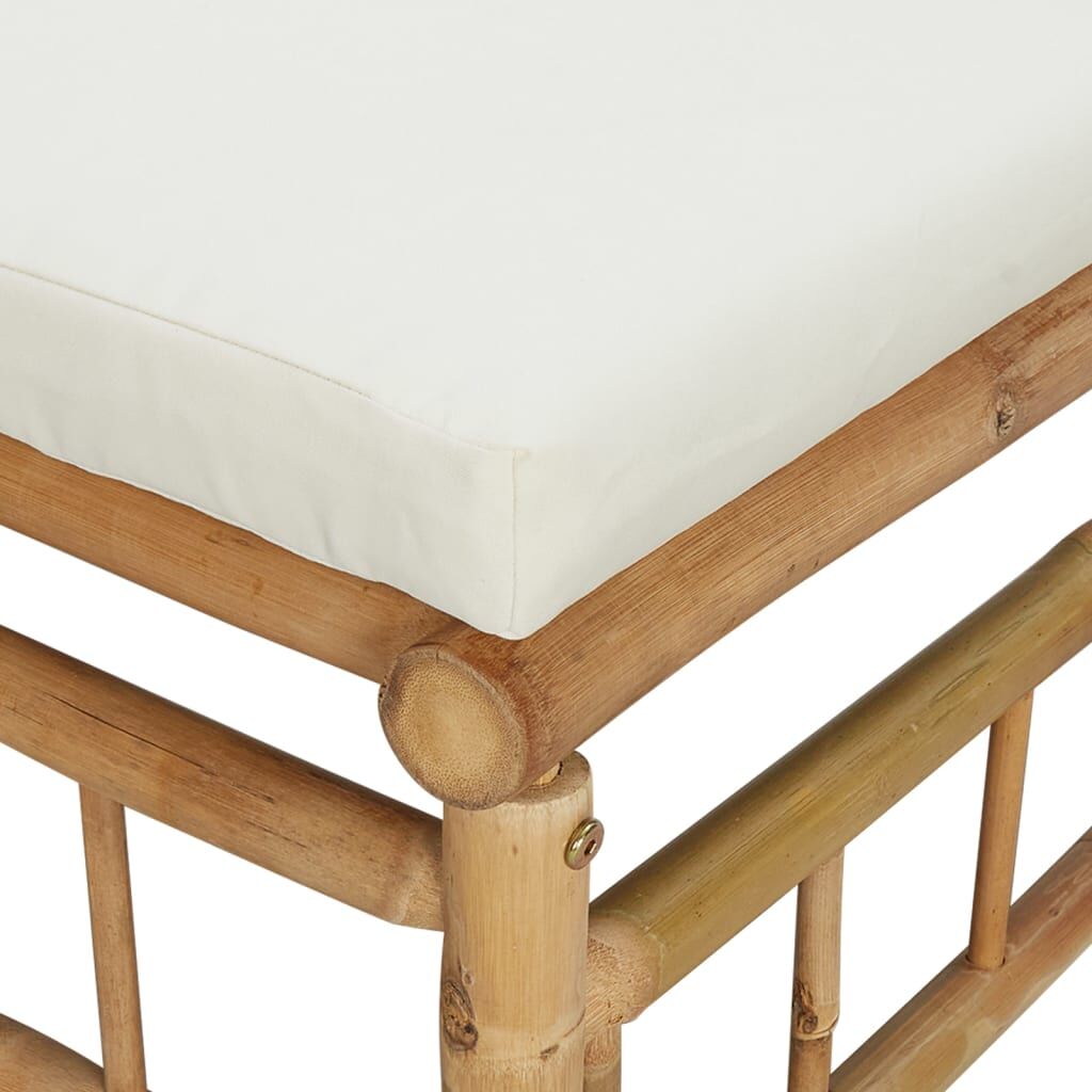 Vidaxl Reposapiés De Jardín Bambú Con Cojín Blanco Crema_4