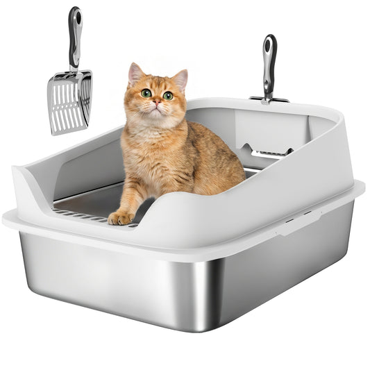 Pawhut Arenero Para Gatos De Acero Inoxidable Xl 60,2x40,2x29,7 Cm Gris_0