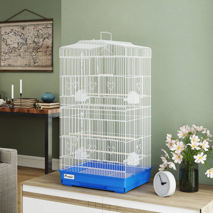 Pawhut Jaula Para Pájaros Con Puertas Comederos Y Bandeja 46,5x35,5x92 Cm Azul_1