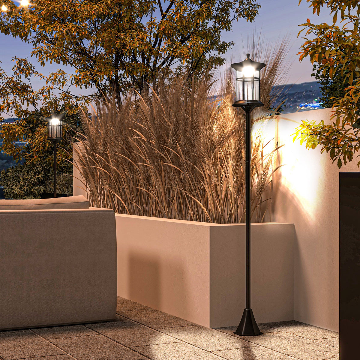 Farolas Solares Exterior Outsunny Acero Inoxidable, Abs Negro 23.5x23.5x184 Cm_1