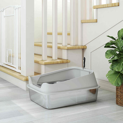 Pawhut Arenero Para Gatos De Acero Inoxidable Xxl Con Borde Alto 70x50x30cm Gris_4
