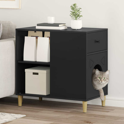 Casa Para Gatos Negro 72 X 42.5 X 70 Cm Madera De Ingeniería_1