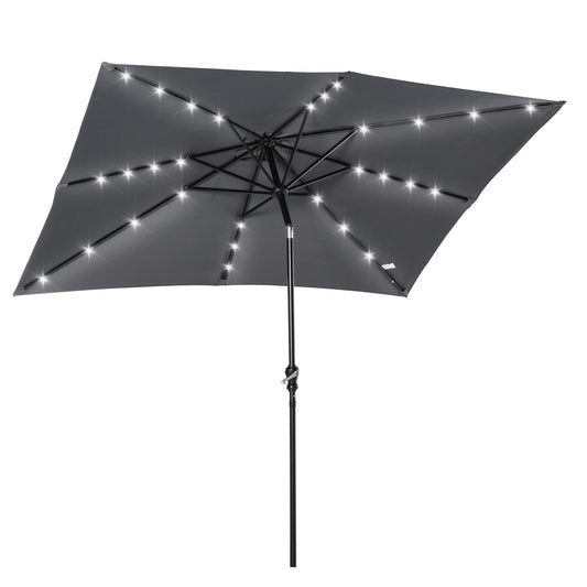 Outsunny Sombrilla De Jardín 2,7x2x2,5 M Con Techo Inclinable Luces Led Gris_0