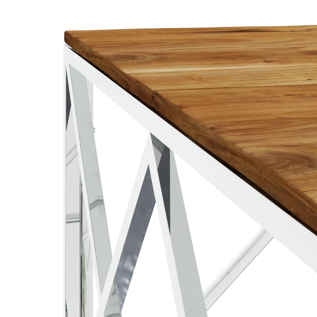Mesa De Centro Acero Inoxidable Y Madera Maciza Acacia Plateado_3
