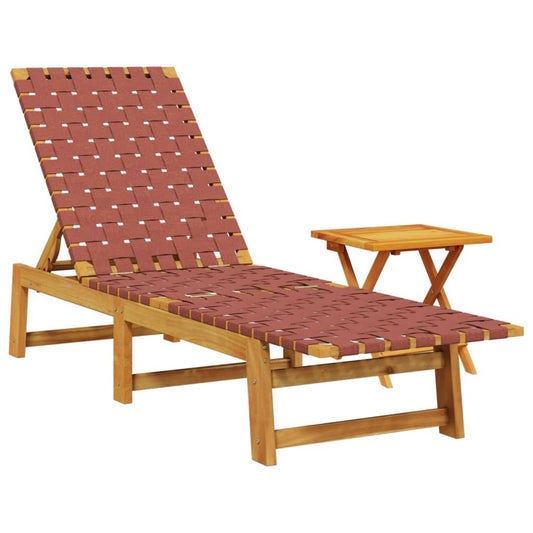Tumbona Con Mesa Madera Maciza De Acacia Y Tela Roja / Vetonek_0