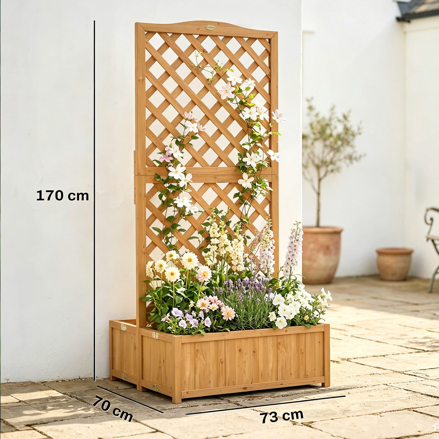 Outsunny Jardinera Con Enrejado De Madera Con 2 Cajas Plegables 73x70x170 Cm_2
