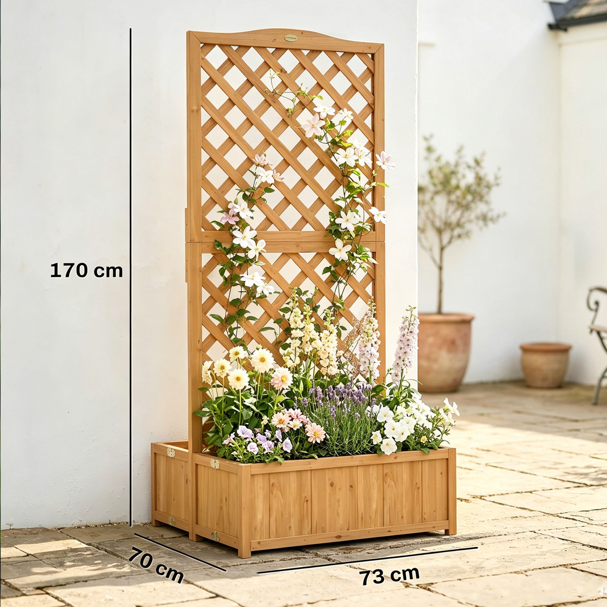 Outsunny Jardinera Con Enrejado De Madera Con 2 Cajas Plegables 73x70x170 Cm_2