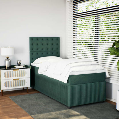 Cama Box Spring Con Colchón Terciopelo Verde Oscuro 90x190 Cm / Vetonek_5