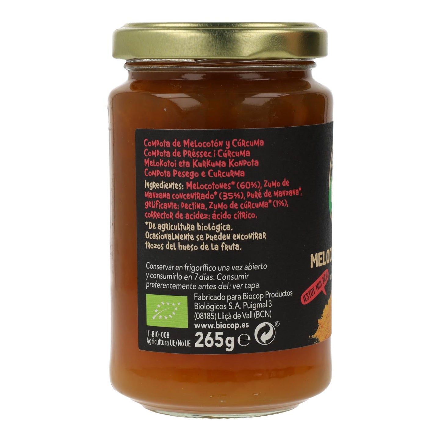 Compota melocotón y cúrcuma Biocop 265 g