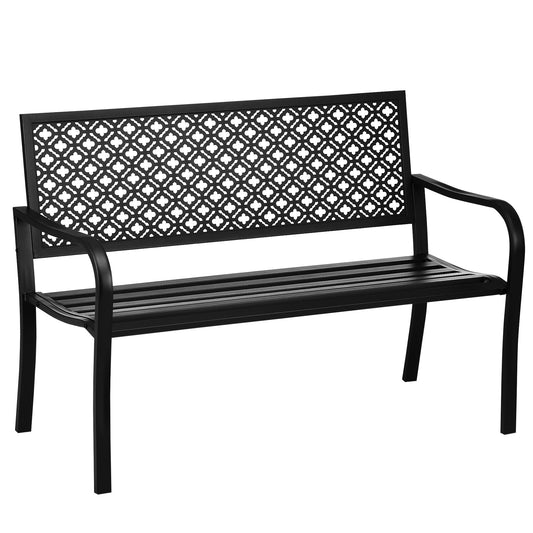 Outsunny Banco De Jardín De Acero 2 Plazas Con Respaldo Decorativo 127x63x83 Cm_0
