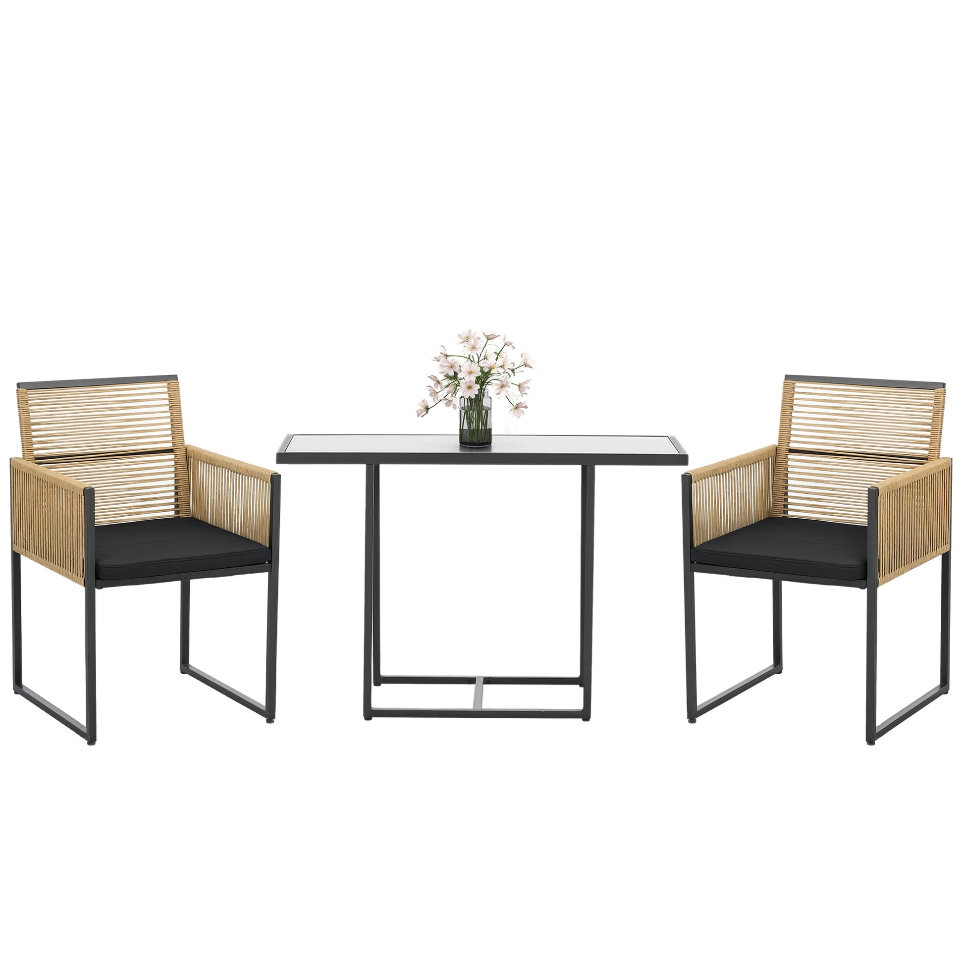 Outsunny Conjunto De Mesa Y Sillas De Jardín Exterior De 3 Piezas Natural Negro_0