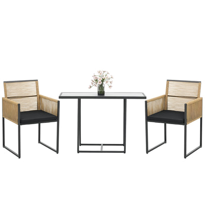 Outsunny Conjunto De Mesa Y Sillas De Jardín Exterior De 3 Piezas Natural Negro_0