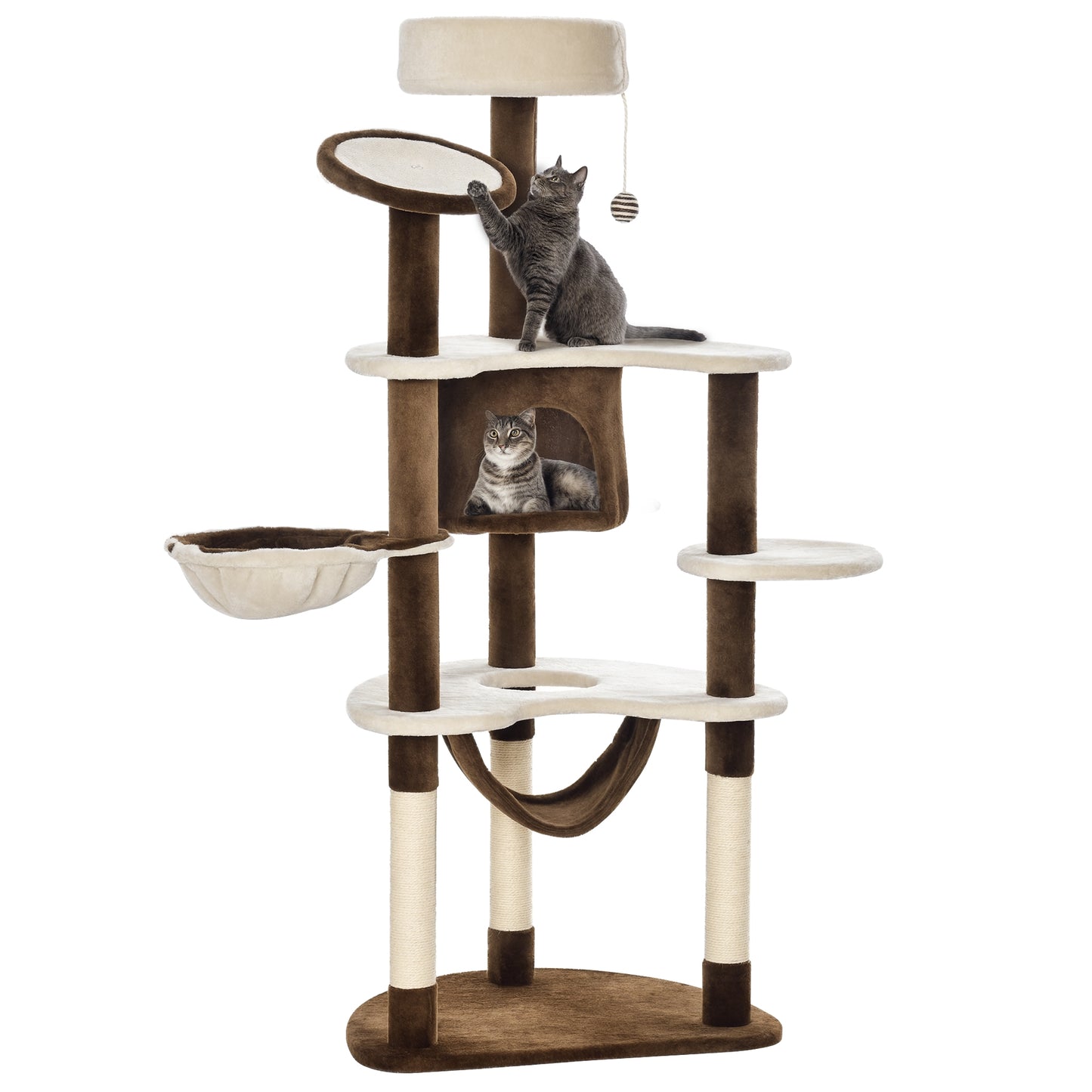 Pawhut Árbol Rascador Para Gatos Grande 65x50x153 Cm Con Hamaca Marrón_0