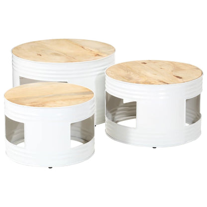 Mesas Altas De Bar Forma Tambor 3uds Madera Maciza Mango Rugosa_0
