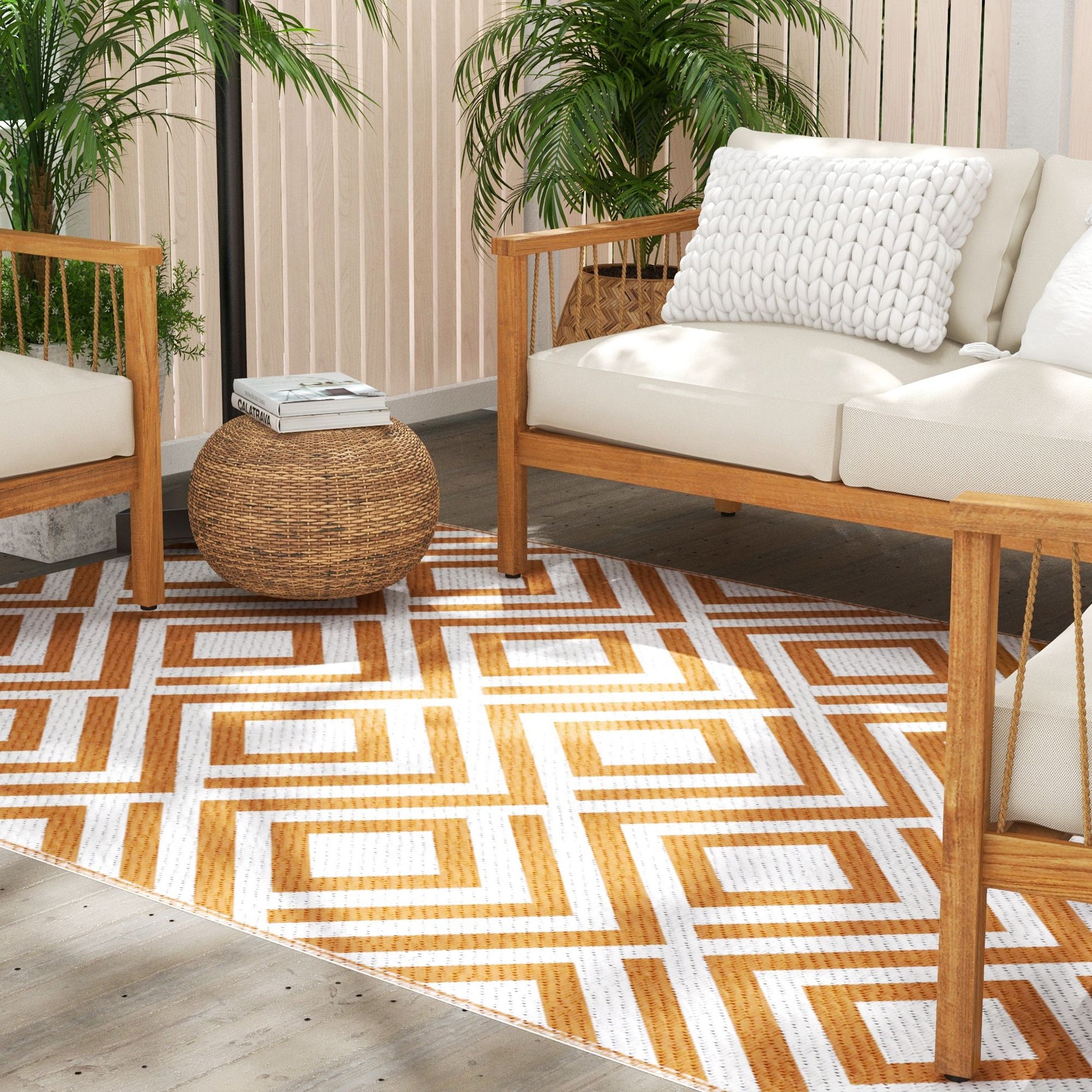 Outsunny Alfombra Exterior Reversible 182x274cm Para Terraza Balcón Patio Rojo_1