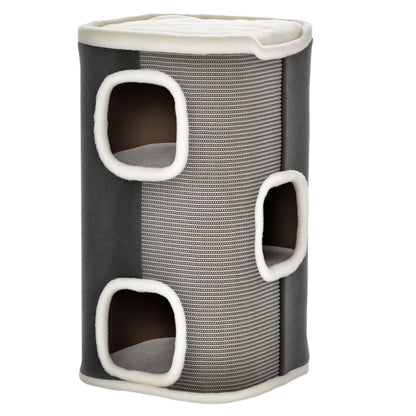 Pawhut Barril Rascador Para Gatos De 2 Niveles Con Cuevas De Sisal Felpa Suave Y Plataforma De Vellón 40x40x49 Cm Gris_0
