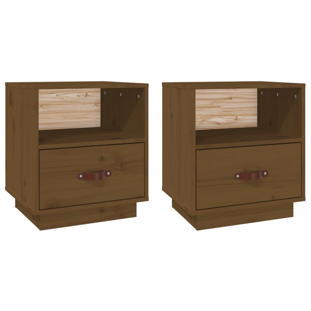 Mesitas De Noche 2 Uds Madera De Pino Marrón Miel 40x34x45 Cm_0