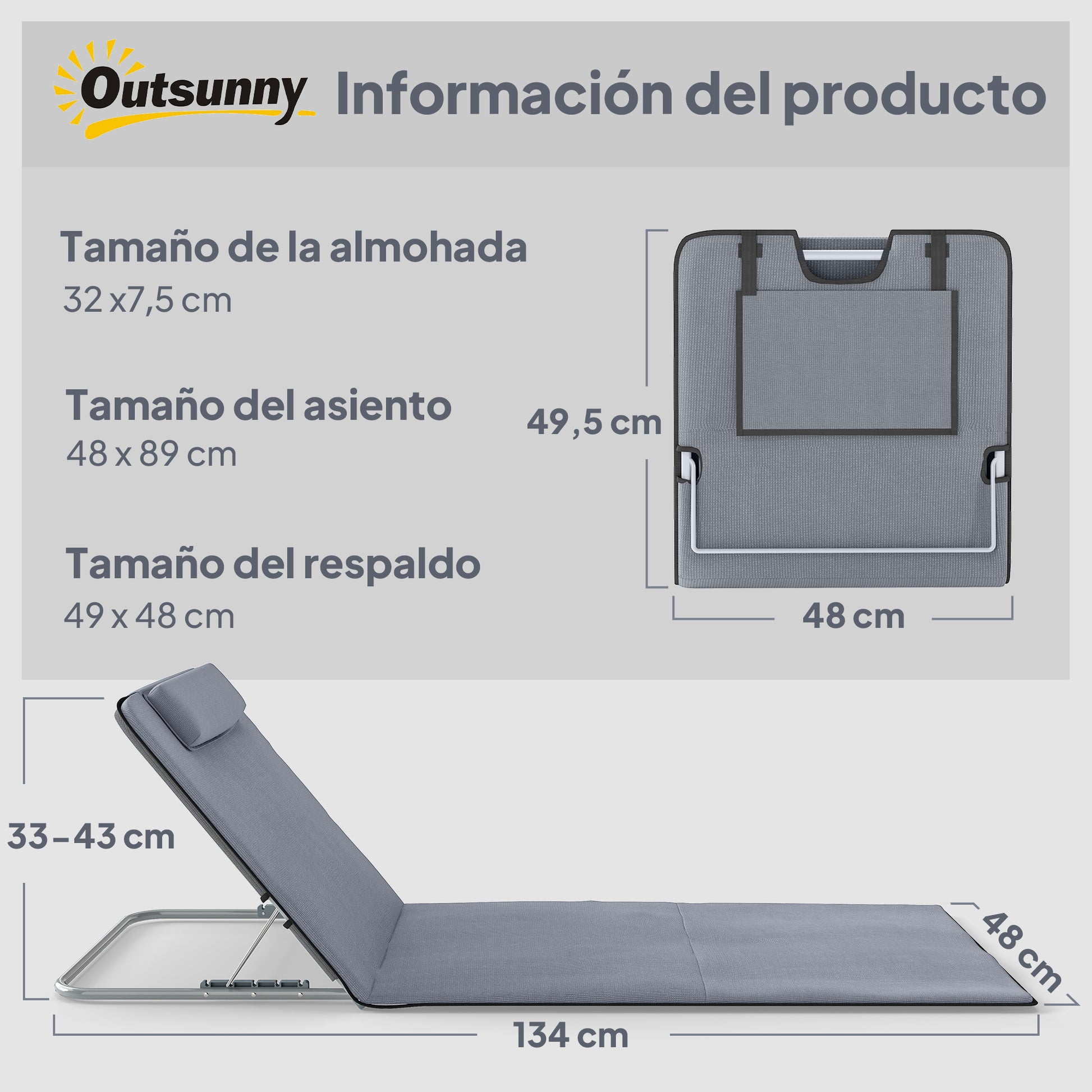 Outsunny Conjunto De 2 Esterillas De Playa Plegable 134x48x33-43 Cm Gris_2