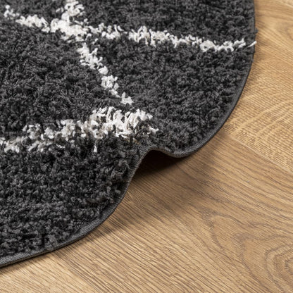 Alfombra De Pelo Largo Moderna Pamplona Negro Y Crema Ø 280 Cm / Vetonek_1