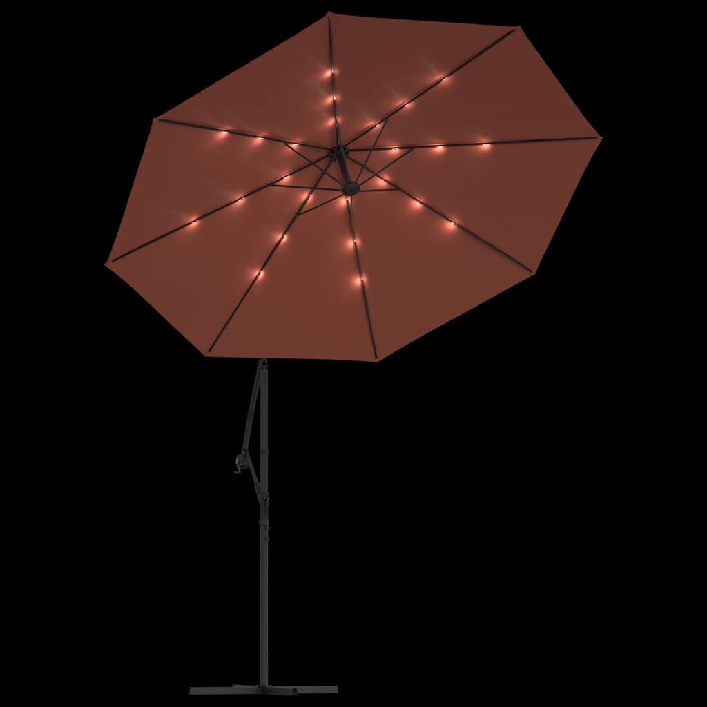 Vidaxl Sombrilla Jardín Voladiza Con Luces Led Palo De Acero Terracota_4