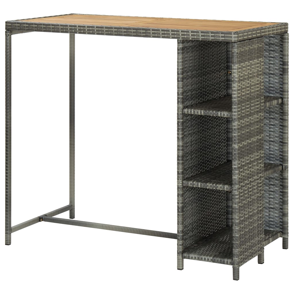 Mesa Bar Estante Almacenaje 120x60x110 Cm Ratán Sintético Gris_2